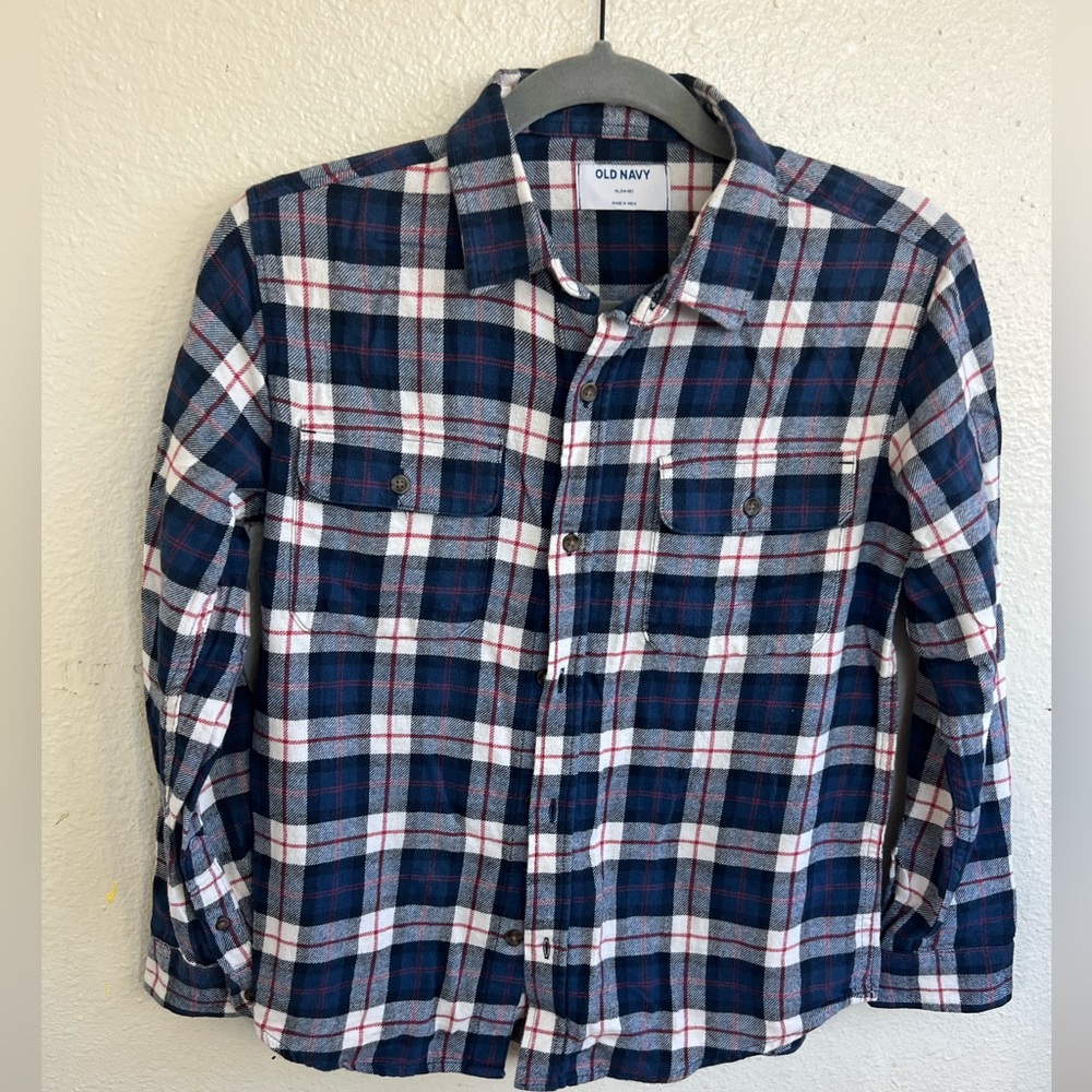 Old Navy Boys Plaid Long Sleeve Soft-Brushed Flannel Pocket Shirt size. 14-16